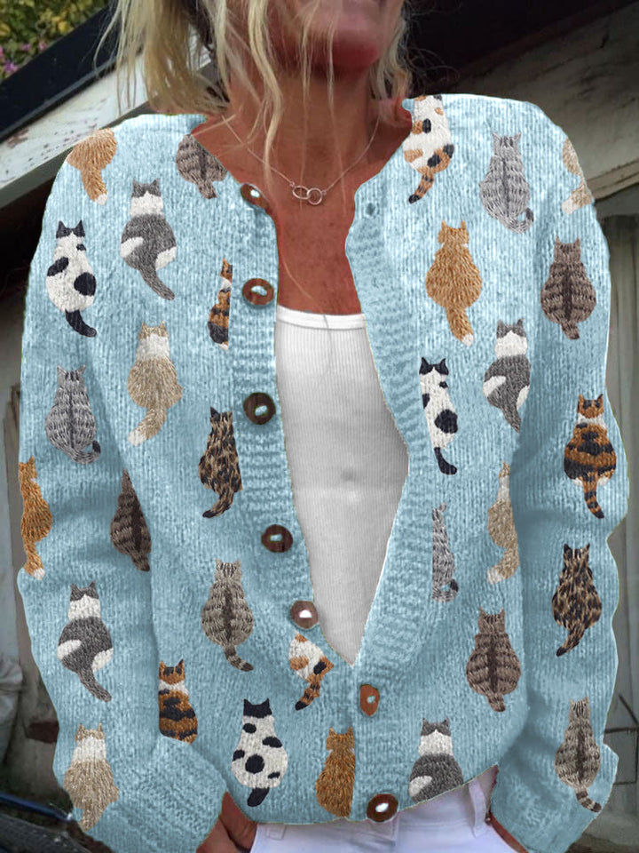 Greta women's cat print cardigan sweater - photo 3