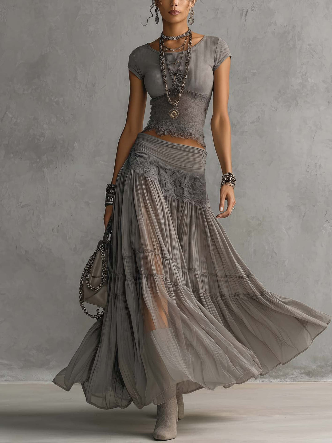 Yveline | Tiered Maxi Skirt Set