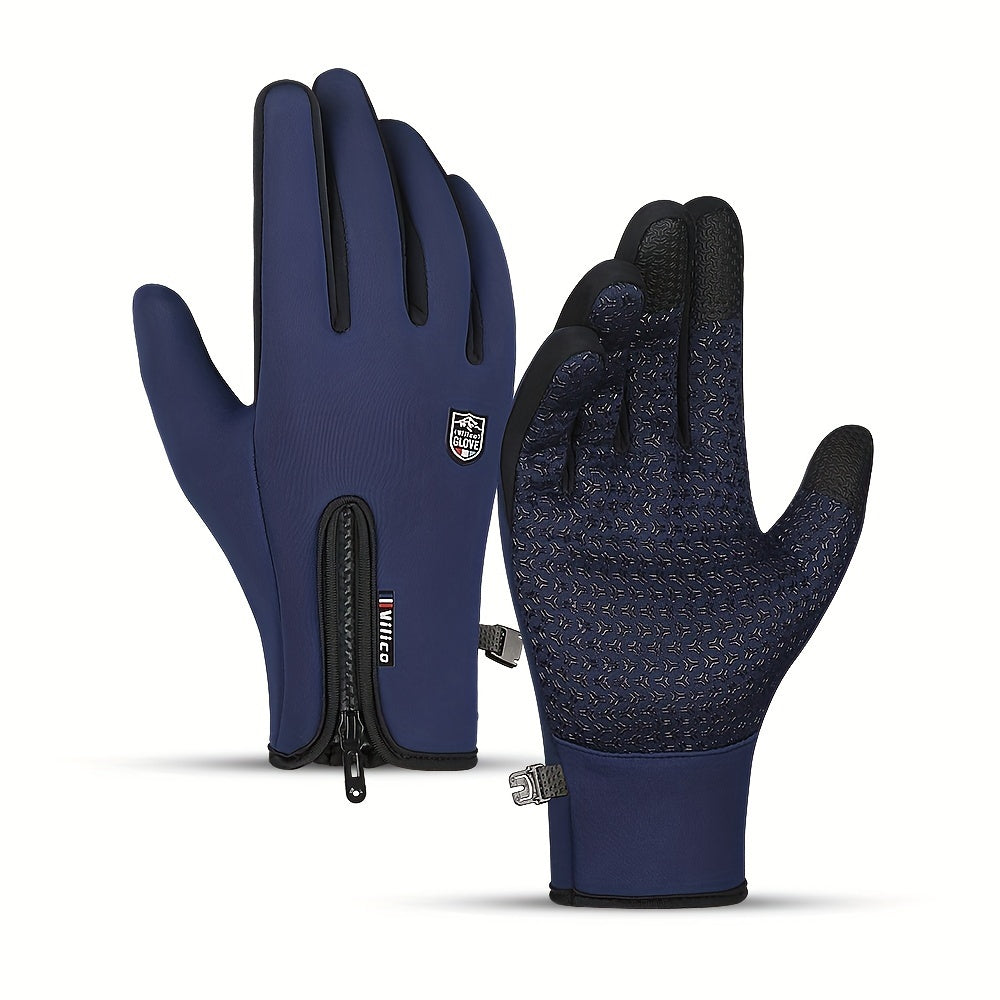 Men's Warm Winter Knit Touchscreen Ski Gloves - Blue