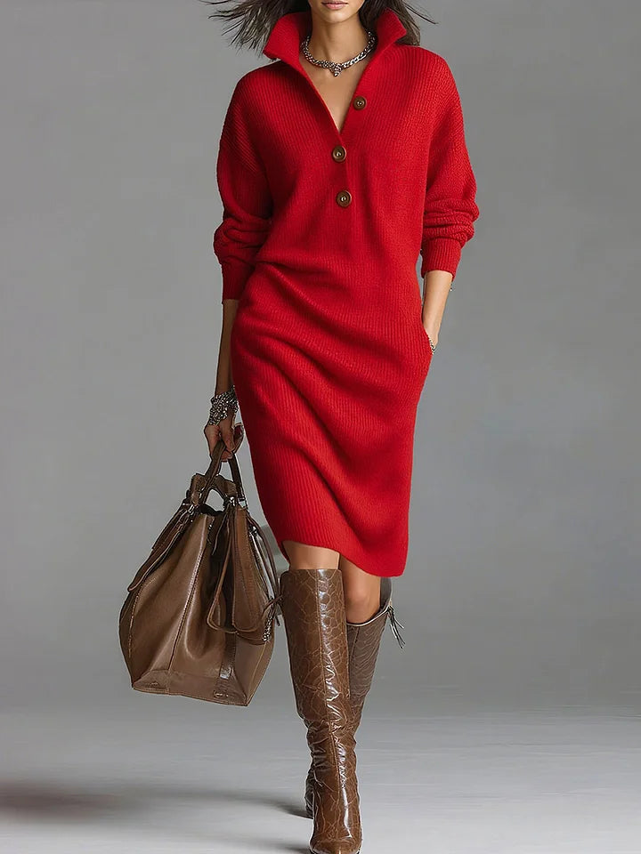 Women's Ribbed Knit Midi Sweater Dress