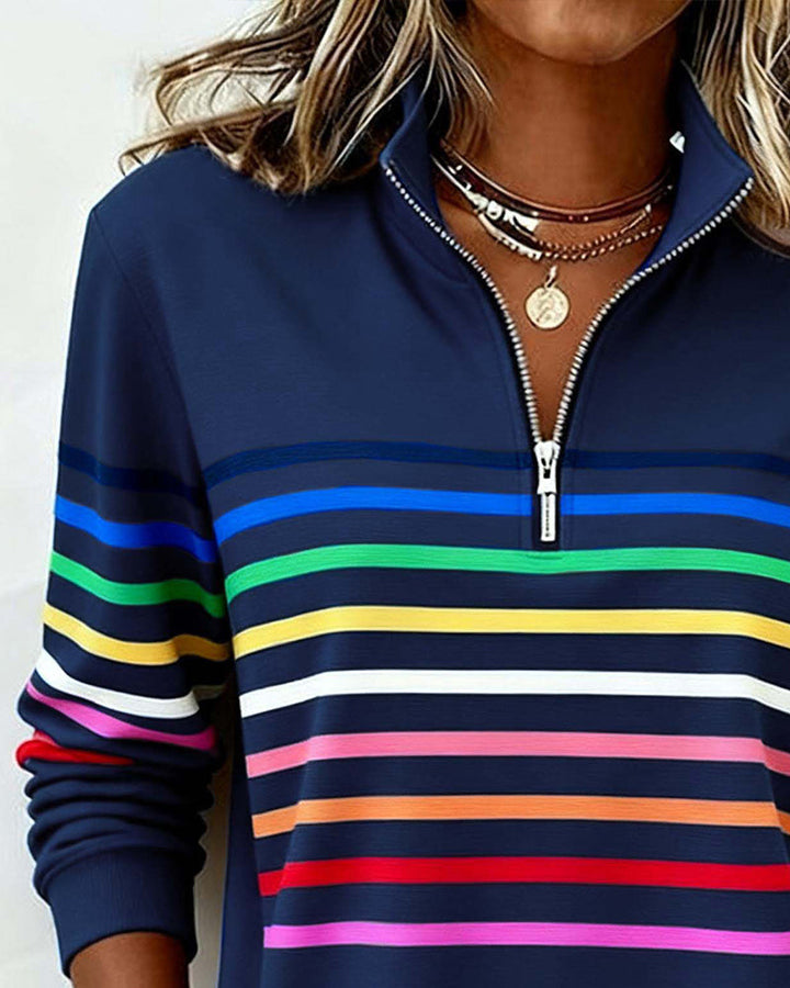Margot | Cozy Half-Zip Sweatshirt With Colourful Stripes