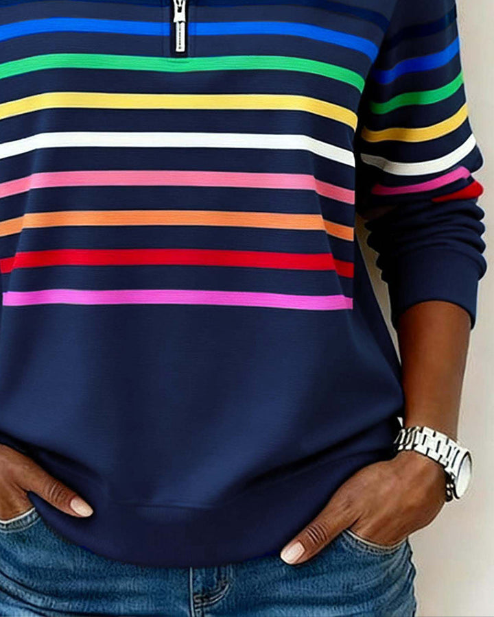Margot | Cozy Half-Zip Sweatshirt With Colourful Stripes