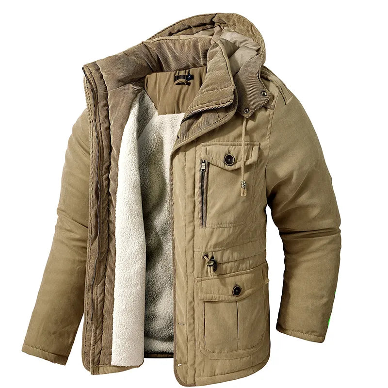 Men's Sherpa Puffer Snow Winter Jacket - Khaki