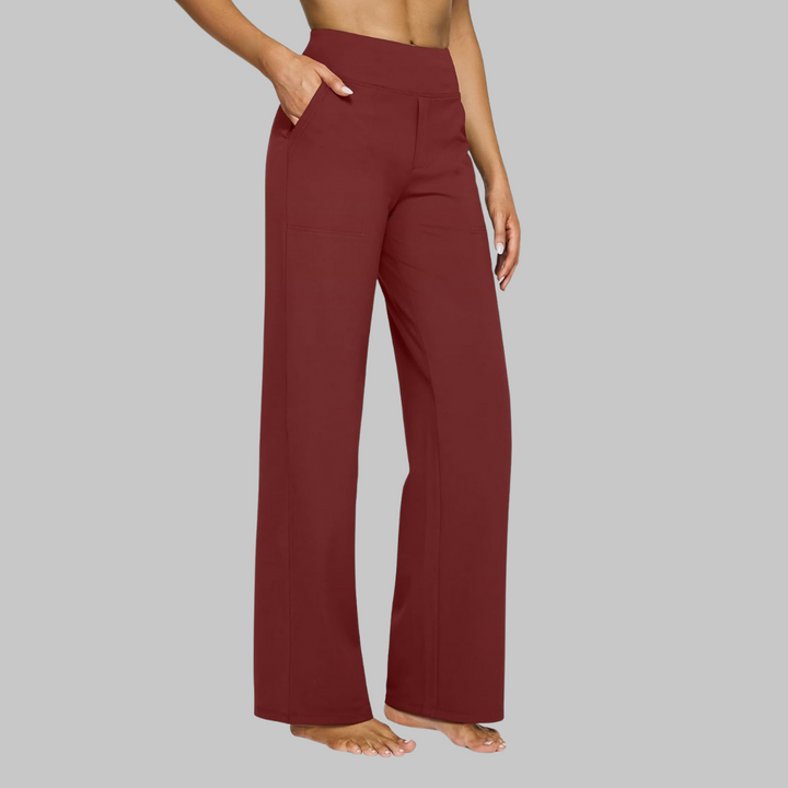Women's High Waist Long Gaucho Pants - Red
