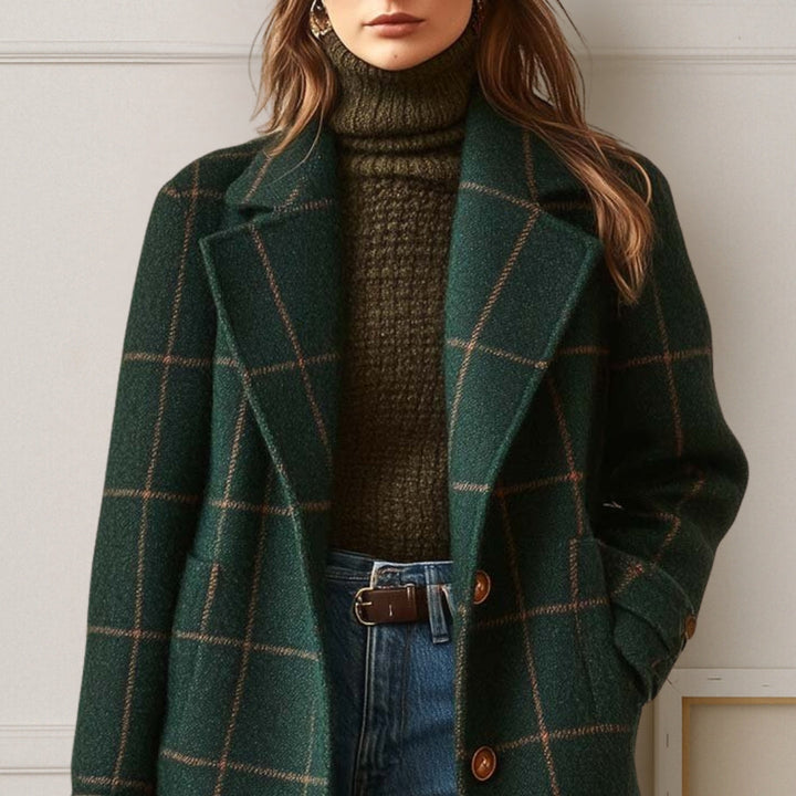 Women's Long Wool Tweed Plaid Coat
