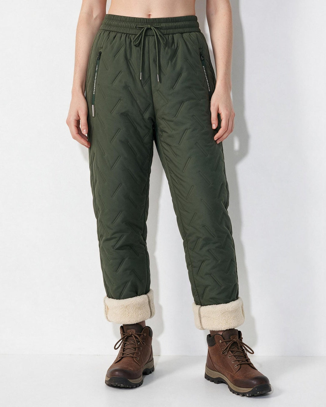 Women's Quilted Long Winter Baggy Snow Pants - Olive