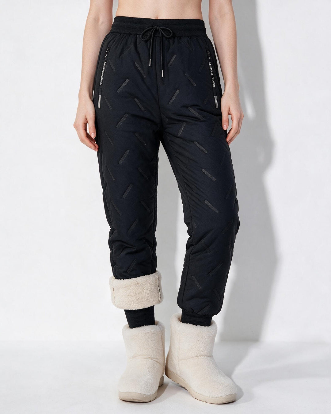 Women's Quilted Long Winter Baggy Snow Pants - Black