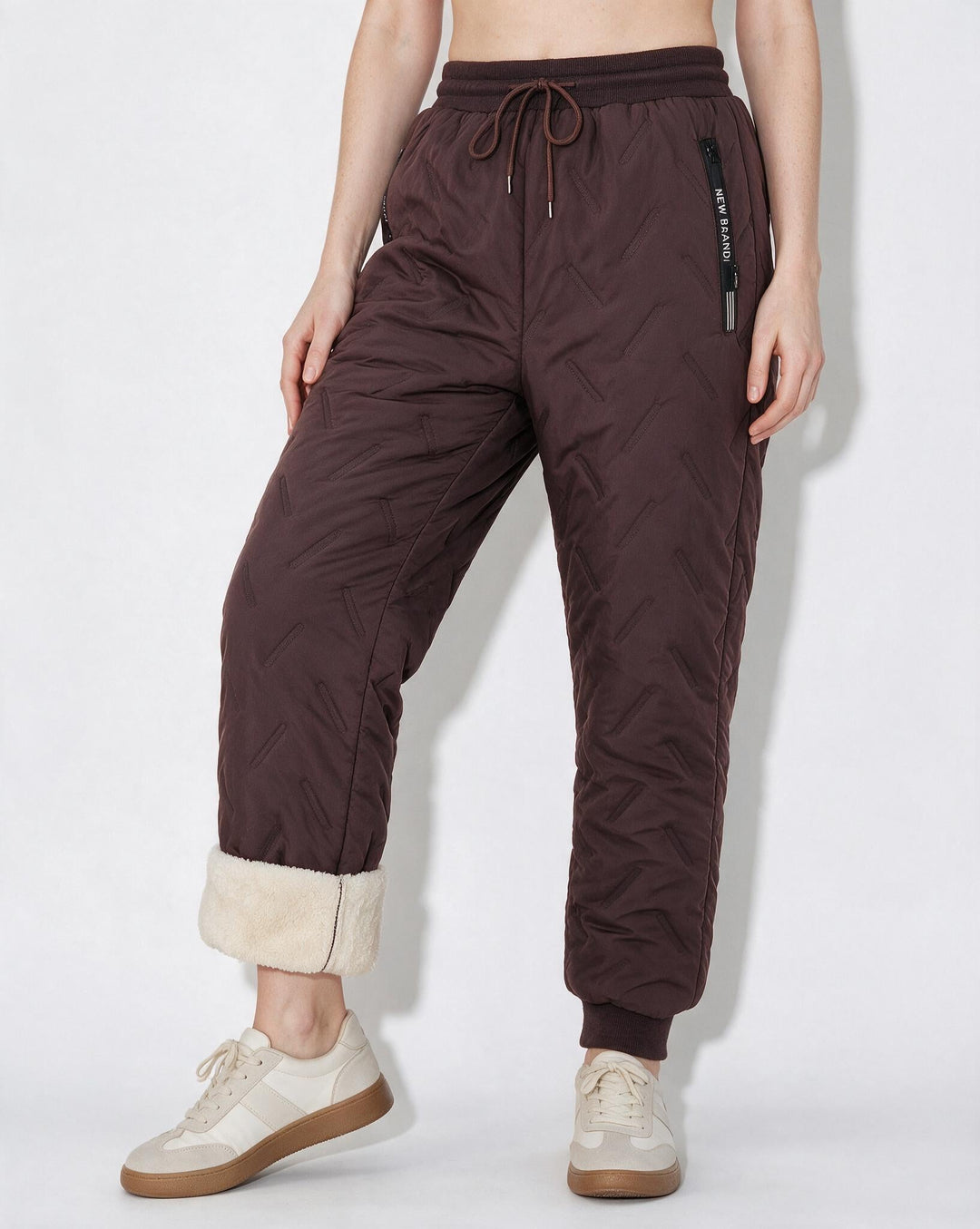 Women's Quilted Long Winter Baggy Snow Pants - Mauve
