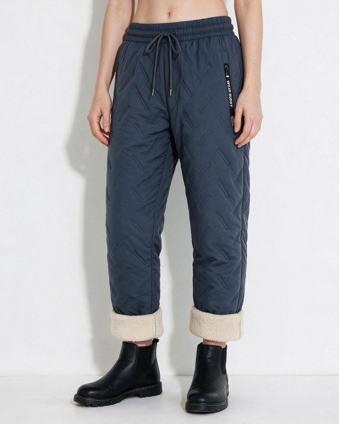 Women's Quilted Long Winter Baggy Snow Pants - Dusty Blue