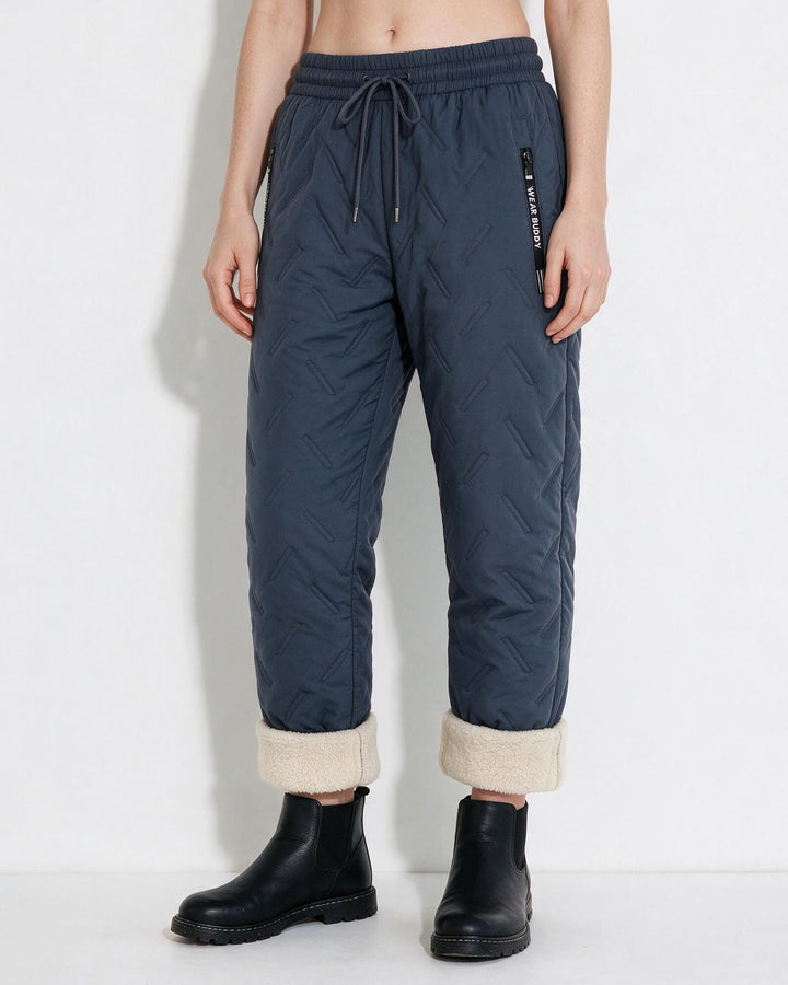 Women's Quilted Long Winter Baggy Snow Pants - Dusty Blue