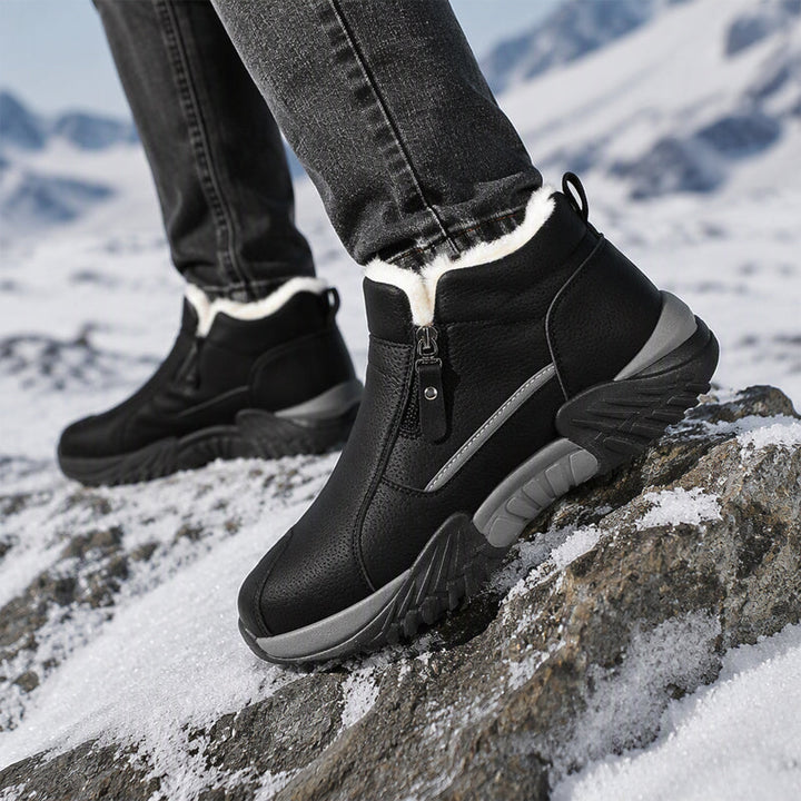 Men's Leather Winter Slip On Thermal Knit Snow Boots