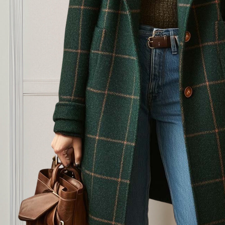 Women's Long Wool Tweed Plaid Coat