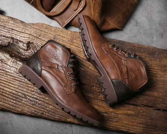 Men's Leather Lace-Up Boots | Rugged Sole | Classic Ankle Height