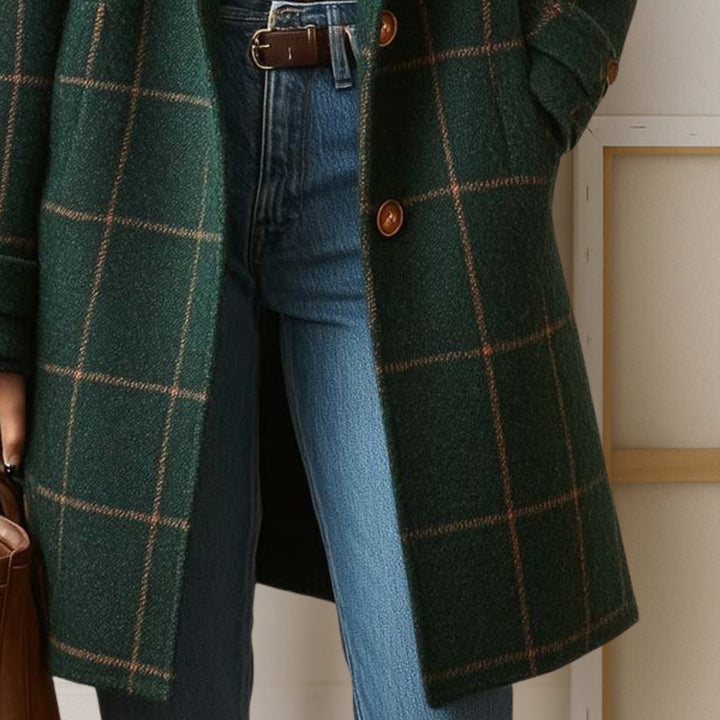 Women's Long Wool Tweed Plaid Coat