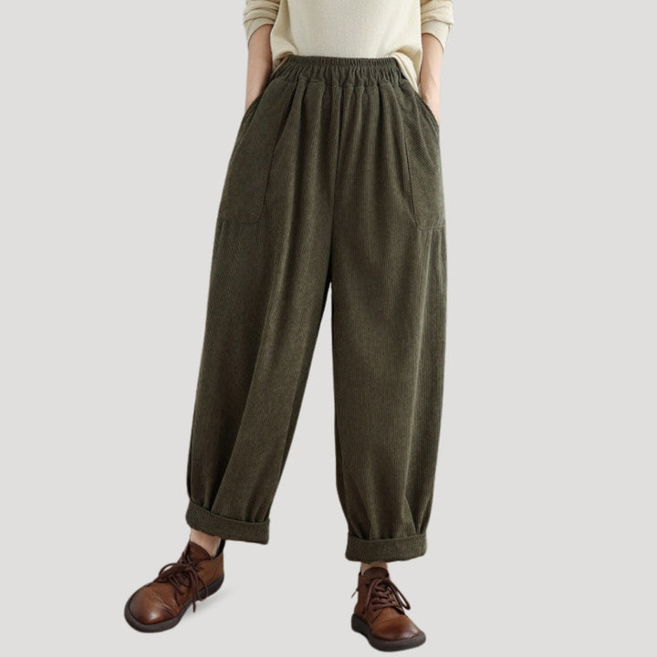 Women's Corduroy Work Wide Leg Gaucho Pants - Green