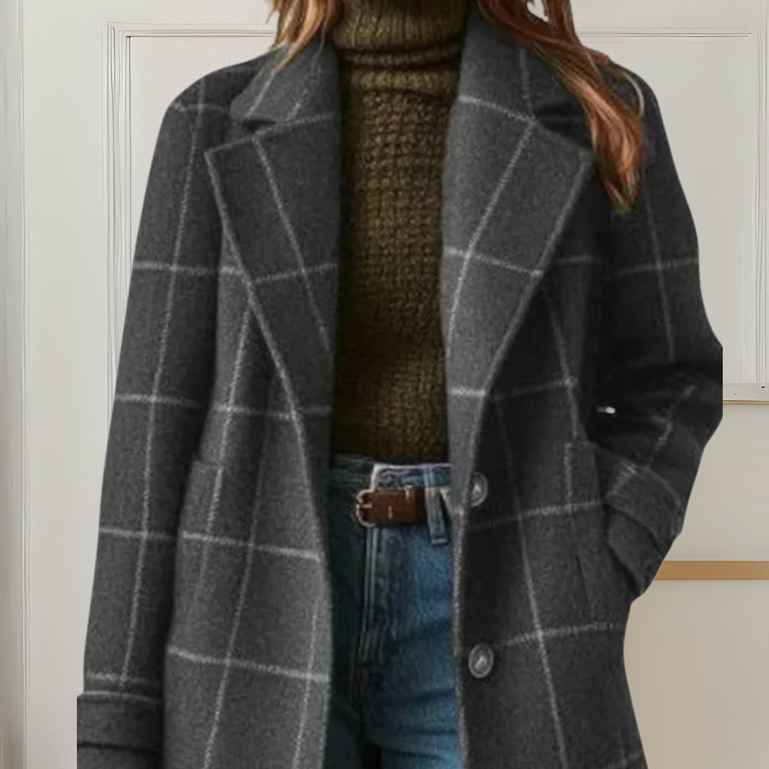 Women's Long Wool Tweed Plaid Coat