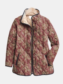 Corinne | Warm Quilted Jacket with a Retro Flower Print