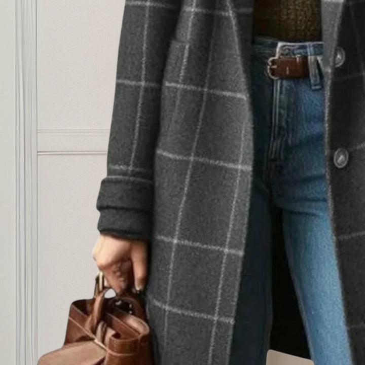 Women's Long Wool Tweed Plaid Coat