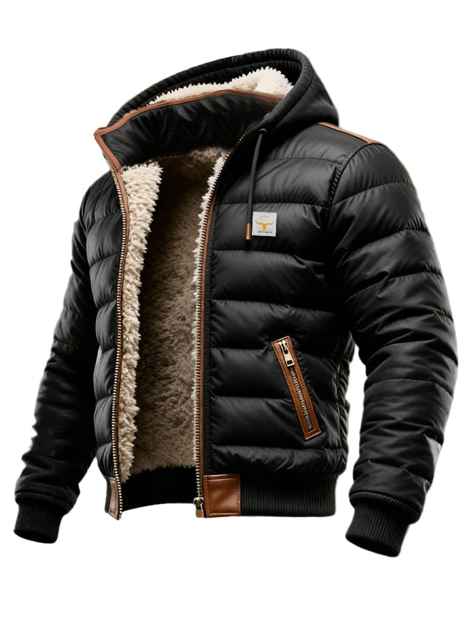 Men's Classic Sherpa Puffer Winter Jacket - Black