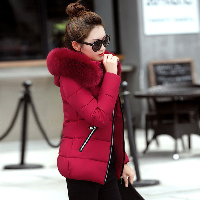 Women's Fur Long Puffer Winter Jacket - Red