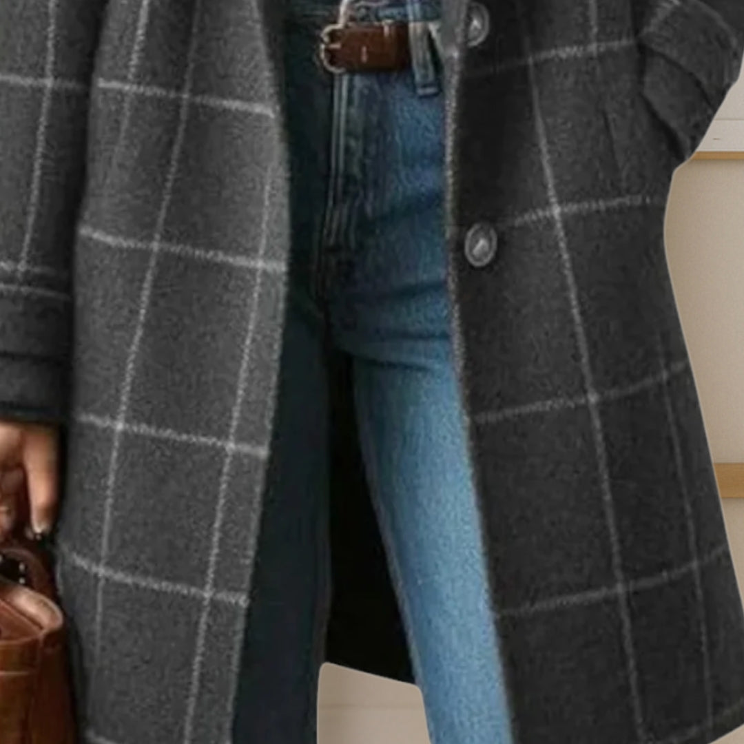 Women's Long Wool Tweed Plaid Coat