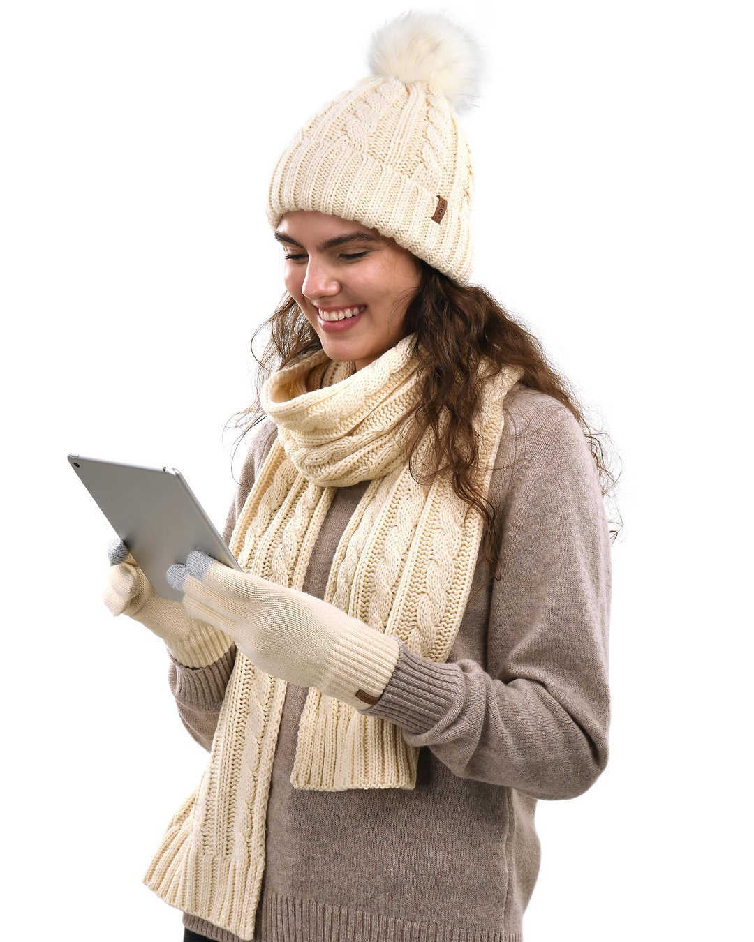 Women's Chic Warm Winter Breathable Velvet-Lined Gloves - Beige
