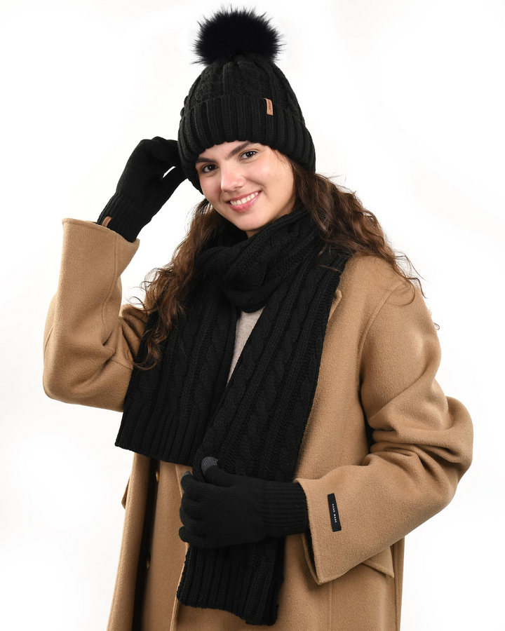 Women's Chic Warm Winter Breathable Velvet-Lined Gloves - Black