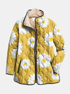 Sable | Cheerful Yellow Quilted Jacket with a Daisy Print
