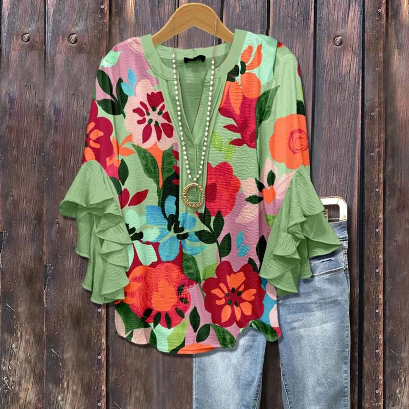 Belina™| Women Classy Vintage Retro Floral Ruffle Top