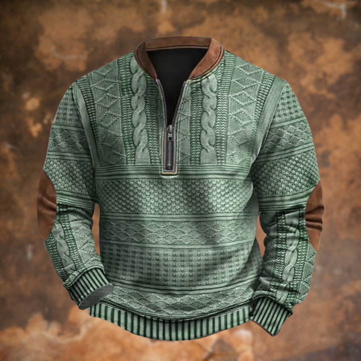 Men's Knit Quarter Zip Polo Sweater - Green