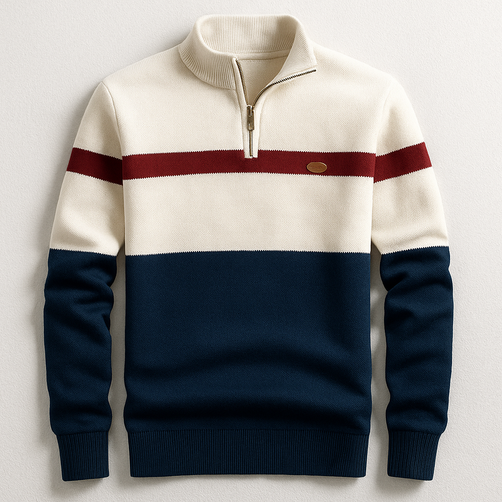 Men's Colorblock Knit Quarter Zip Sweater - Navy Blue