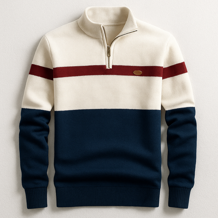 Men's Colorblock Knit Quarter Zip Sweater - Navy Blue
