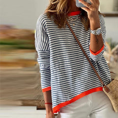 Aoife | Classic Striped Crew-Neck Top with Contrast Trim