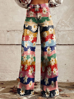 Violette | Elegant High-Waisted Trousers with a Floral Print