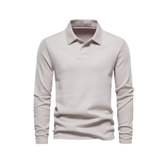 Men's Long-Sleeve Cotton Polo Shirt with a Two-Button Placket