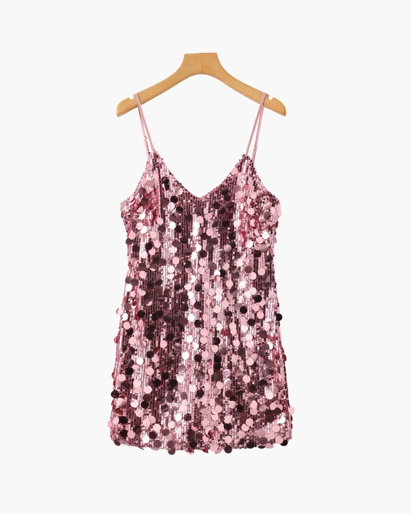 Women's Tank Sequin V-Neck Mini Going Out Top - Rose Gold