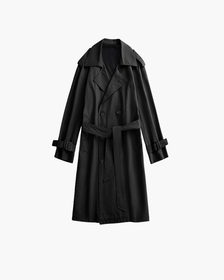 Men's Double-Breasted Relaxed Midi Peacoat - Black