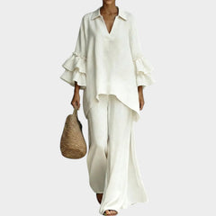 Lucienne | Refined Tunic and Palazzo Trouser Set with Bell Sleeves