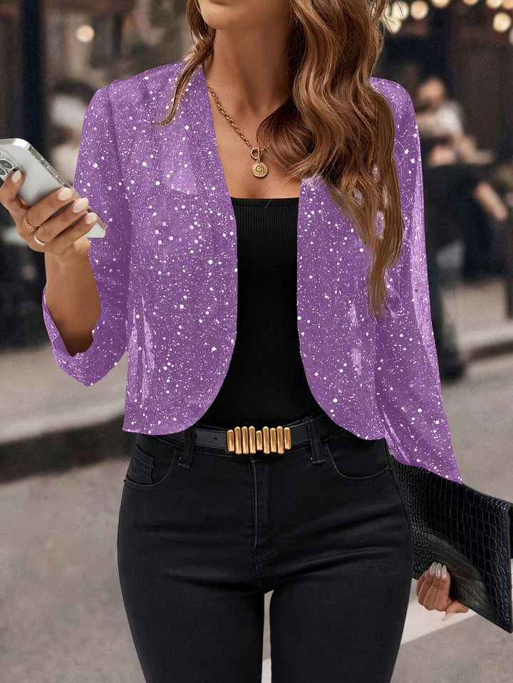 Women's Sparkly Long Sleeve V-Neck Sequin Top - Purple