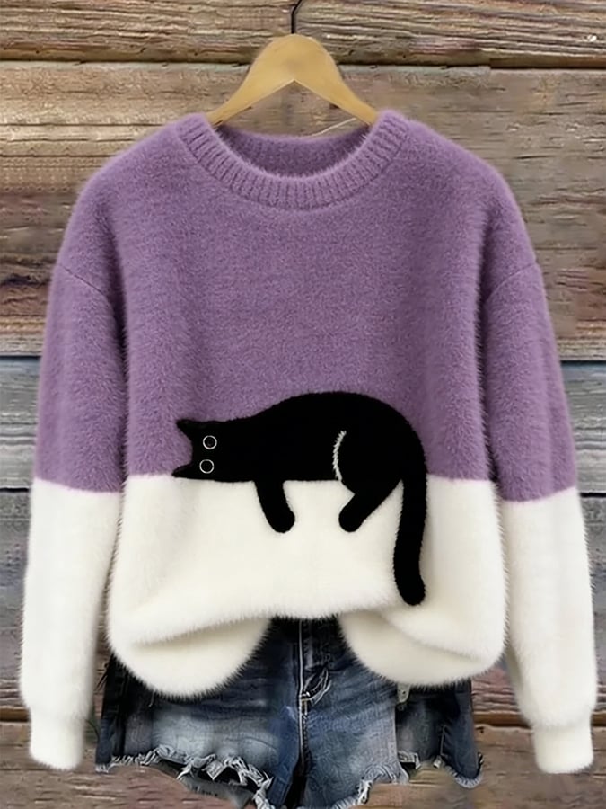 Colette | Cosy Cat-Print Pullover Sweater