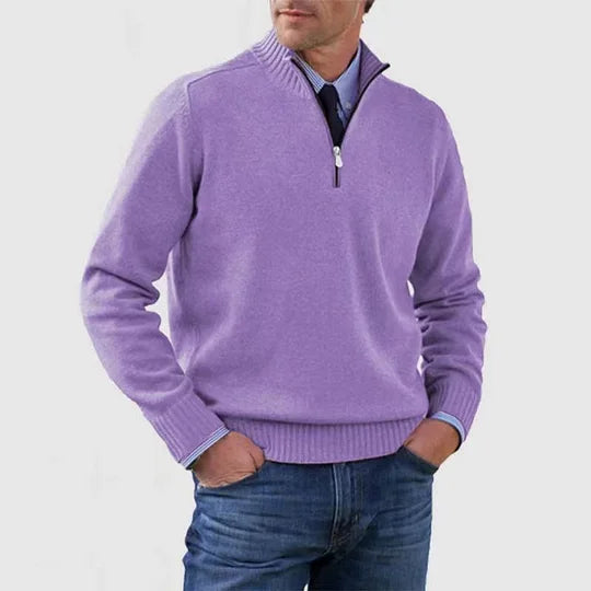 Men's Elegant Knit Zip Quarter Sweater - Light purple