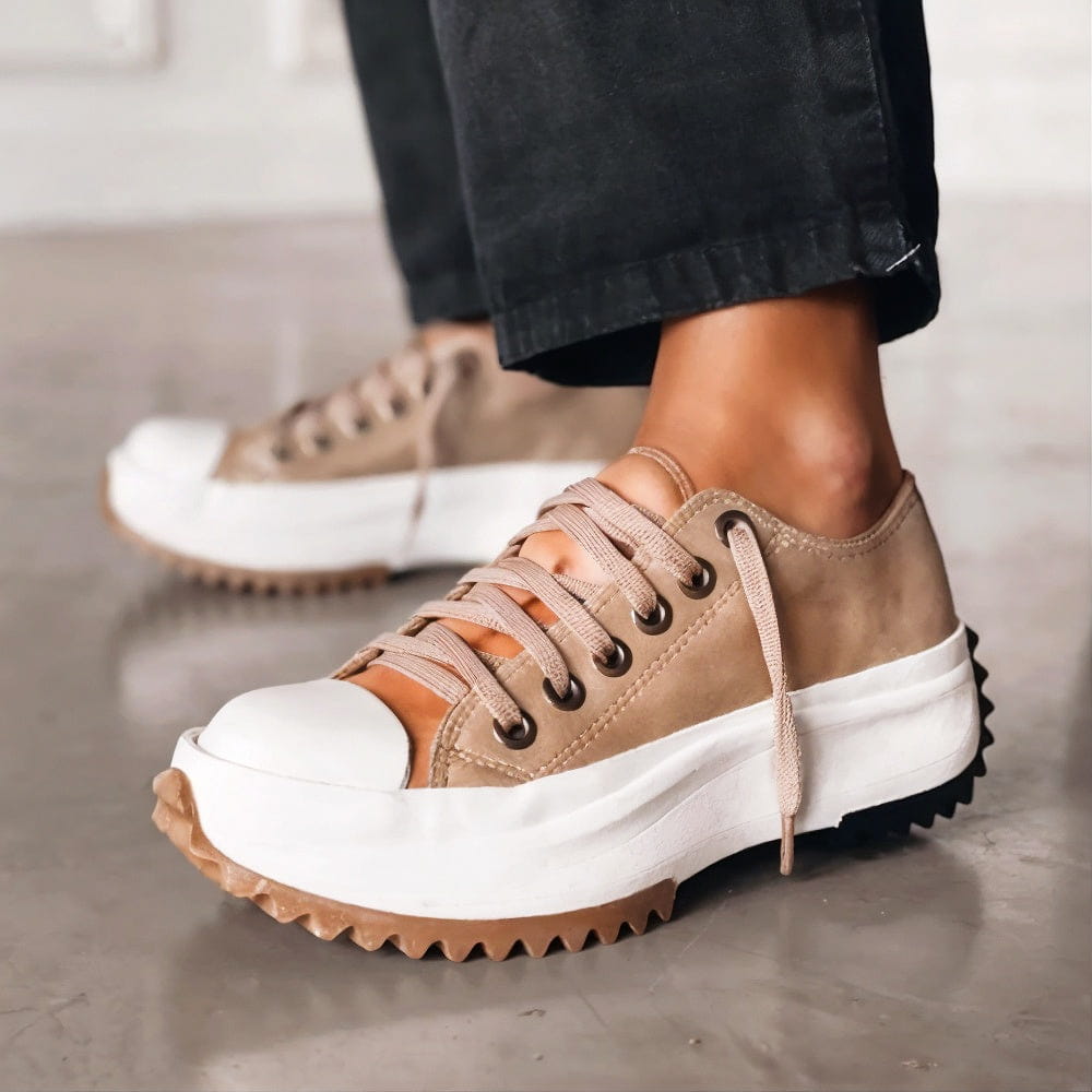 Women's Chunky Leather Slip-On Platform Orthopedic Sneakers - Brown