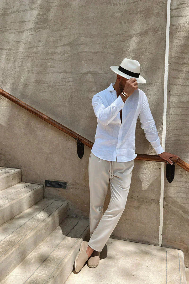Men’s Linen Blend Shirt | Lightweight Long Sleeve | Classic Button-Down