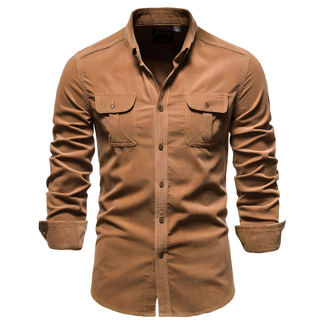 Men’s Utility Button-Up Shirt | Dual Flap Pockets | Casual Stretch Workwear Style