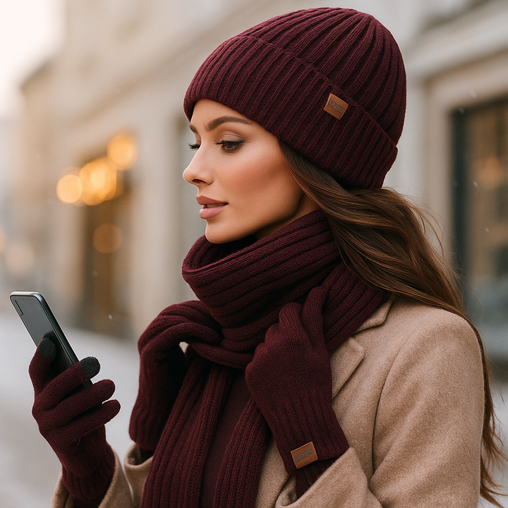 Women's Chic Crochet Beanie - Burgundy
