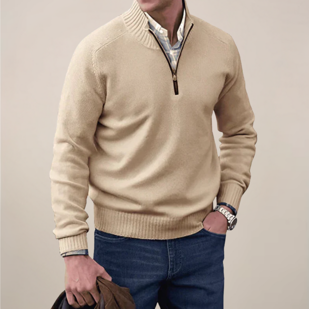 Men's Classic Knit Half Zip Sweater - Beige