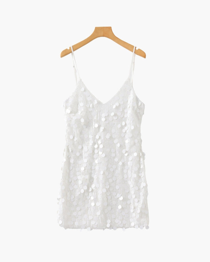 Women's Tank Sequin V-Neck Mini Going Out Top - White