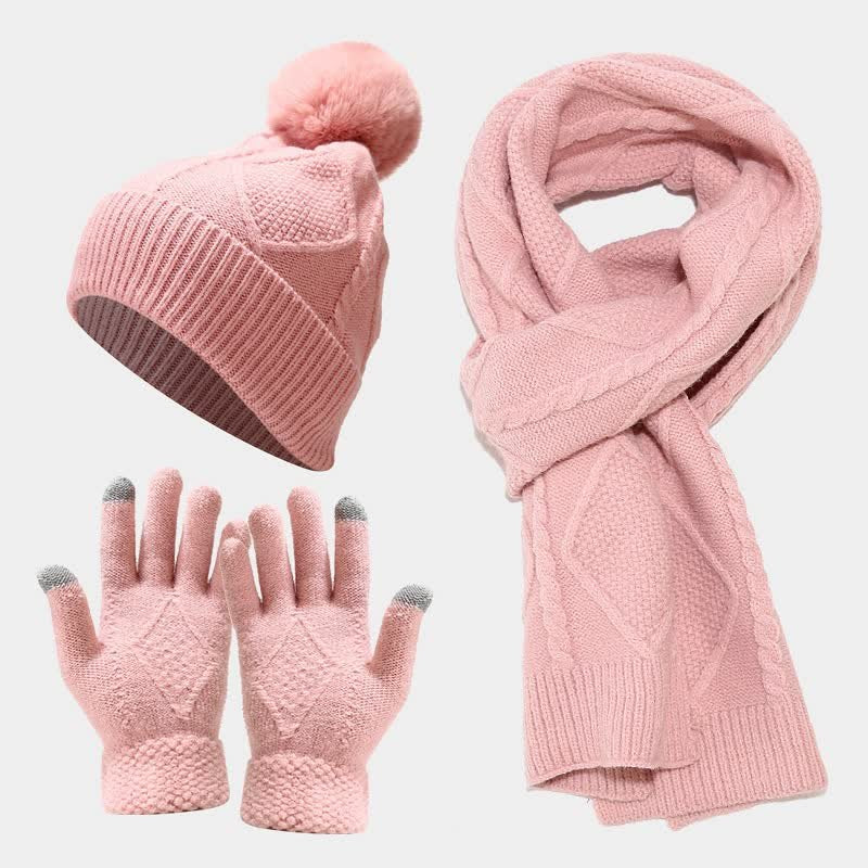 Women's Classic Warm Winter Knit Gloves Set - Pink