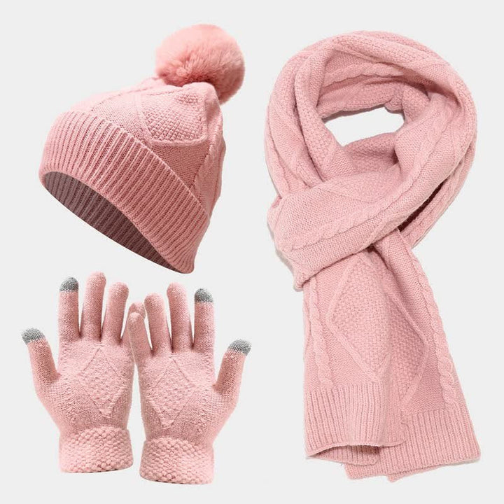 Women's Classic Warm Winter Knit Gloves Set - Pink