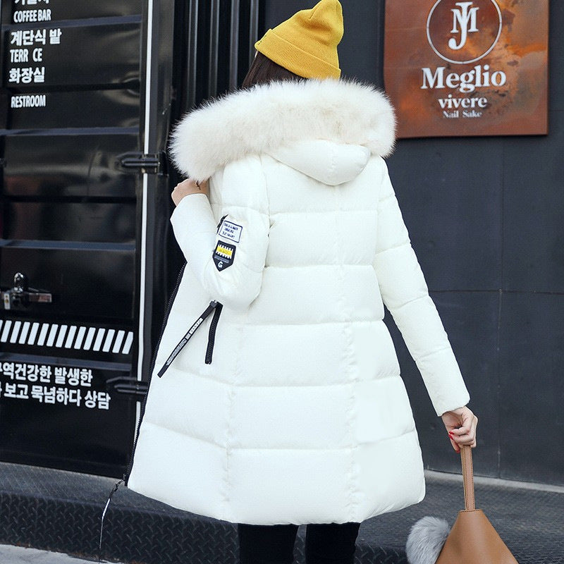 Women's Fur Hood Long Puffer Winter Jacket - White